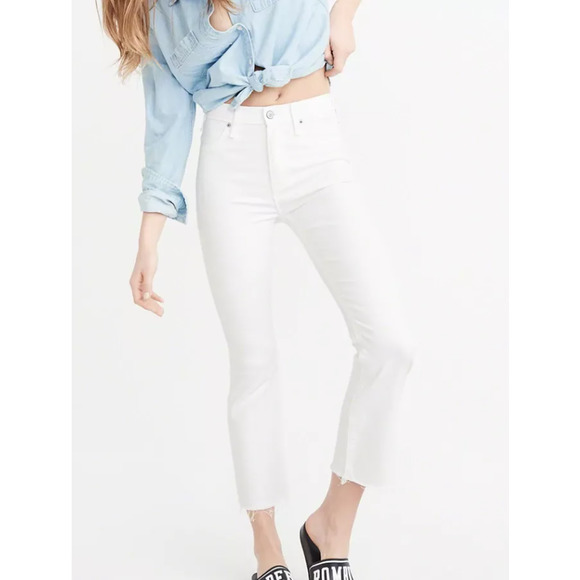 Abercrombie & Fitch Denim - Abercrombie & Fitch High Rise Ankle Flare Jeans White Women's Size 25 / 0